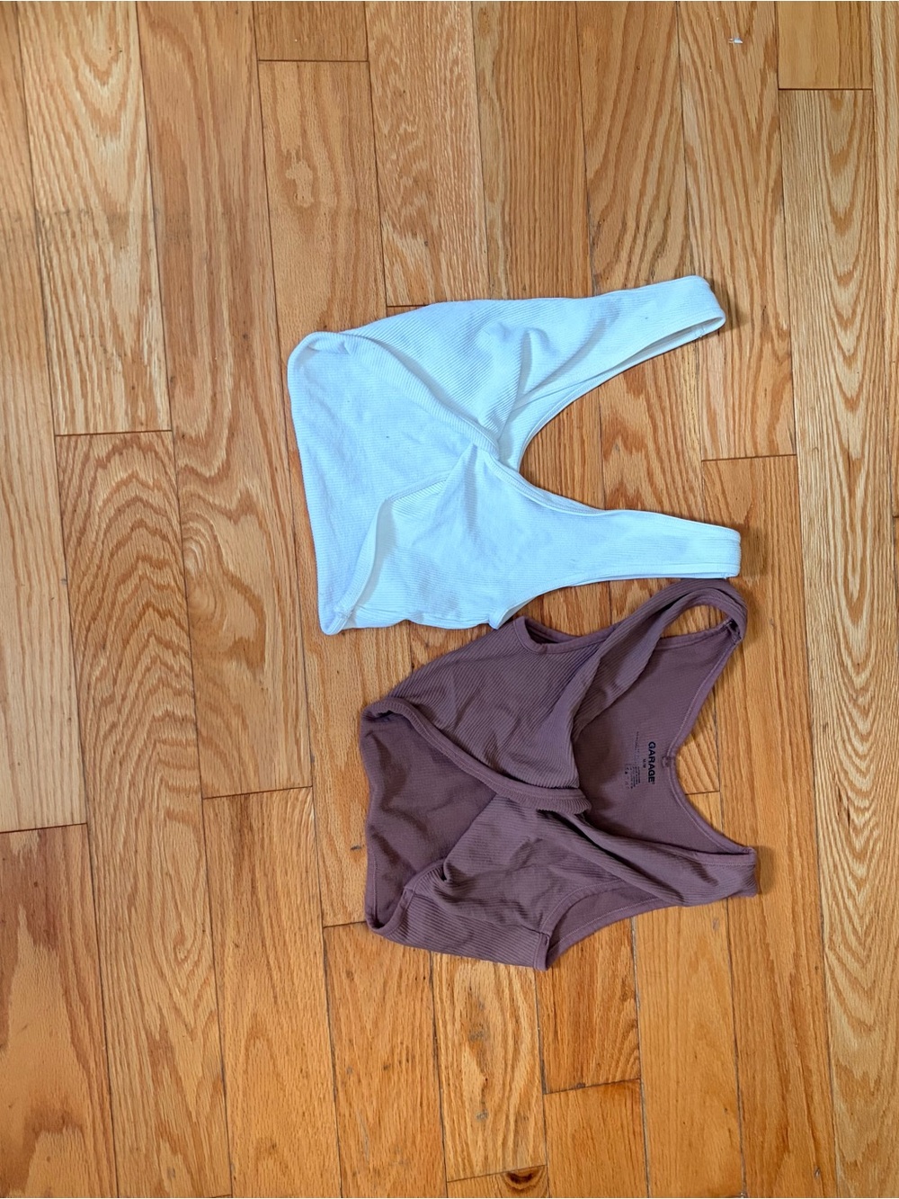 Garage Ribbed Scoop Bralettes - White & Mauve